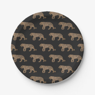 Fashionista Gold Black Glitzer Tiger Pattern Pappteller
