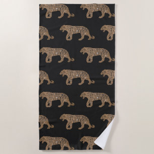 Fashionista Gold Black Glitzer Tiger Pattern Strandtuch
