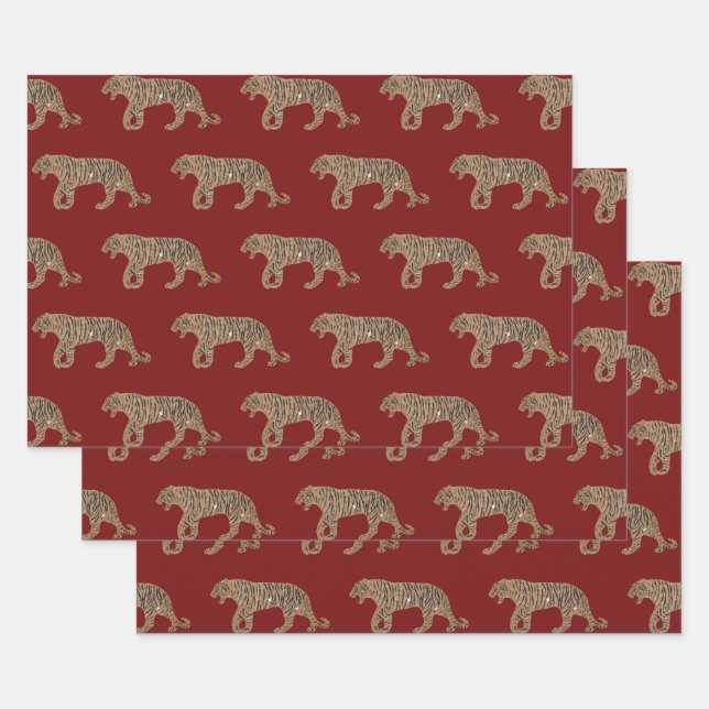 Fashionista Gold Schwarzer Glitzer Tiger Muster Geschenkpapier Set (Set)
