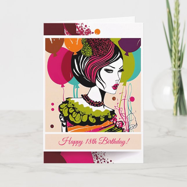 Fashionista Happy Birthday Colorful Balloons Card Dankeskarte (Vorderseite)