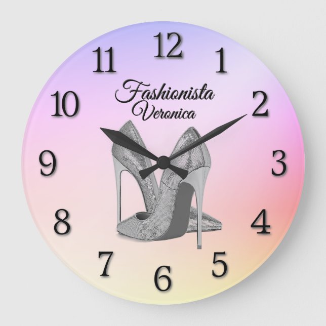 Fashionista High Heel Shoes Große Wanduhr (Vorderseite)