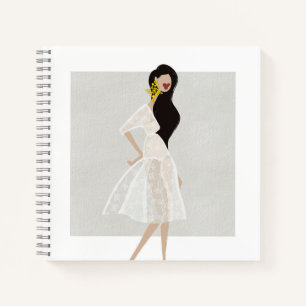 Fashionista in einer Illustration über das weiße K Notizbuch