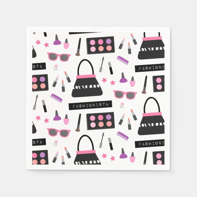 Fashionista Makeup Fashion Show Birthday Party Serviette (Vorderseite)