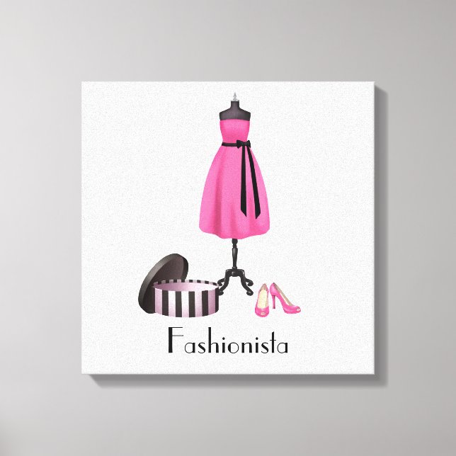 Fashionista - Robe et chaussures roses sur toile (Recto)