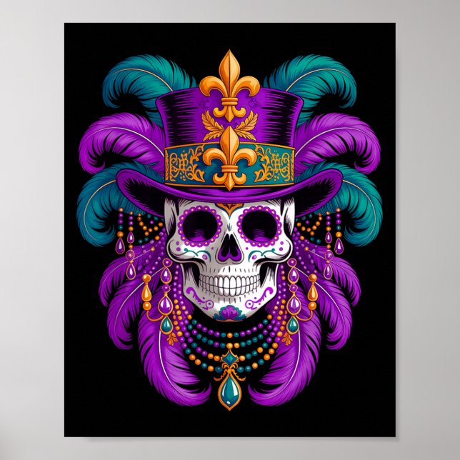 Fasnachtskostüm Zucker-Schädel-Illustration Poster (Vorne)