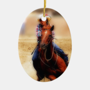 Fass, das Cowgirl-Keramik-Verzierung 2018 läuft Keramik Ornament