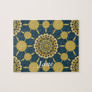 Fass-Kaktus-Mandala-Reihe auf blauem Puzzlespiel