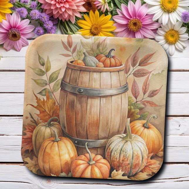 Fass mit Kürbissen Herbst Pappteller (Von Creator hochgeladen)