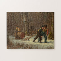 Fass-Schlitten in einem Snowy-Wald durch E.