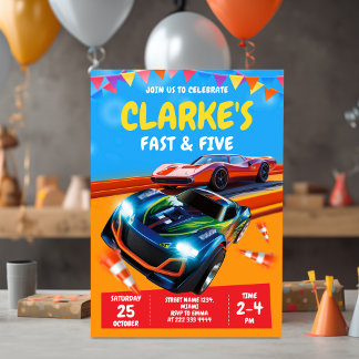 Fast Cars Racing Party Einladung für Jungen