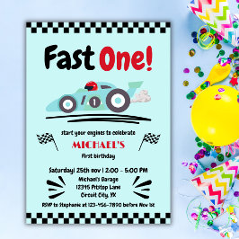 Fast ein Vintager Rennwagen zum ersten Geburtstag Einladung