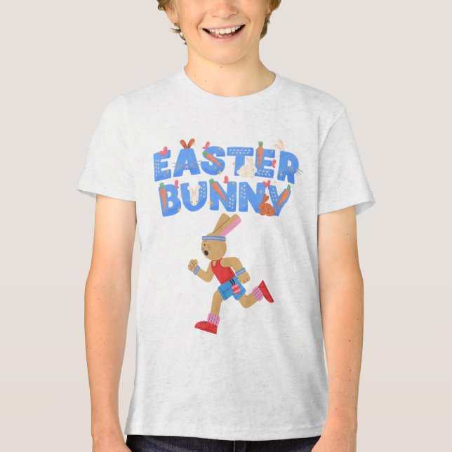 Fast & Fierce Runner Bunny Kids Unisex Tri-Blend Shirt (Vorderseite)