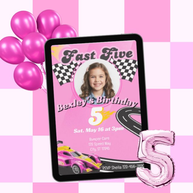 Fast Five, Picture Pink Racing 5th Birthday Einladung (Von Creator hochgeladen)