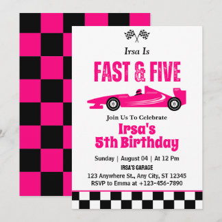 Fast & Five Race Car Girl 5. Geburtstagsparty Einladung