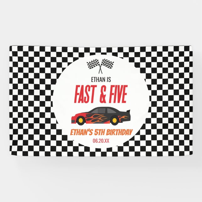 Fast & Five Red Flame Race Car 5. Geburtstagsparty Banner (Horizontal)