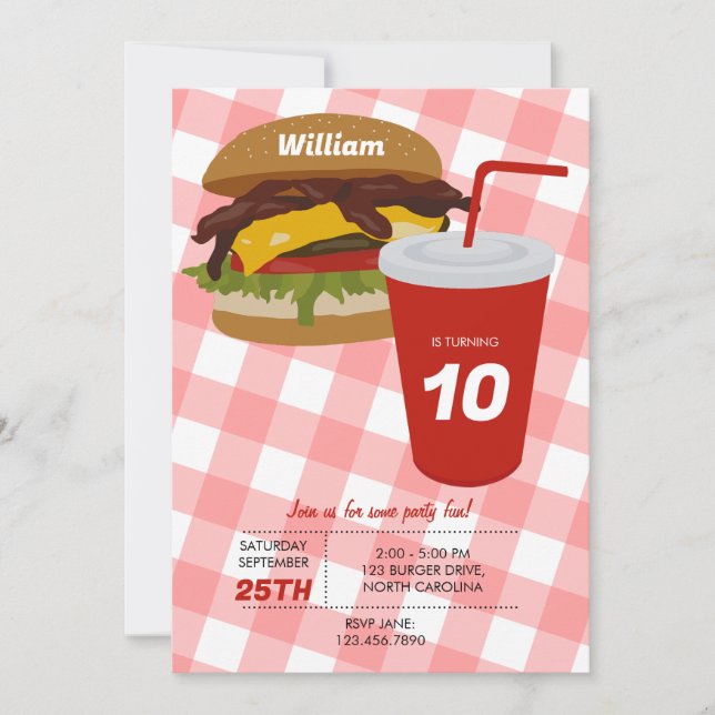 Fast Food Burger Fries GRILLEN Birthday Einladung (Vorderseite)