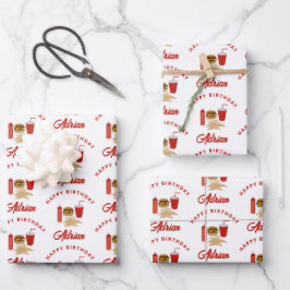Fast Food Burger Fries Muster Geburtsname Geschenkpapier Set