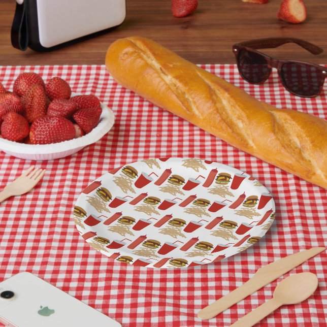 Fast Food Burger Fries Muster GRILLEN Pappteller (Picknick)