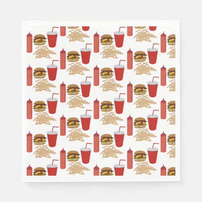 Fast Food Burger Fries Muster GRILLEN Serviette (Vorderseite)