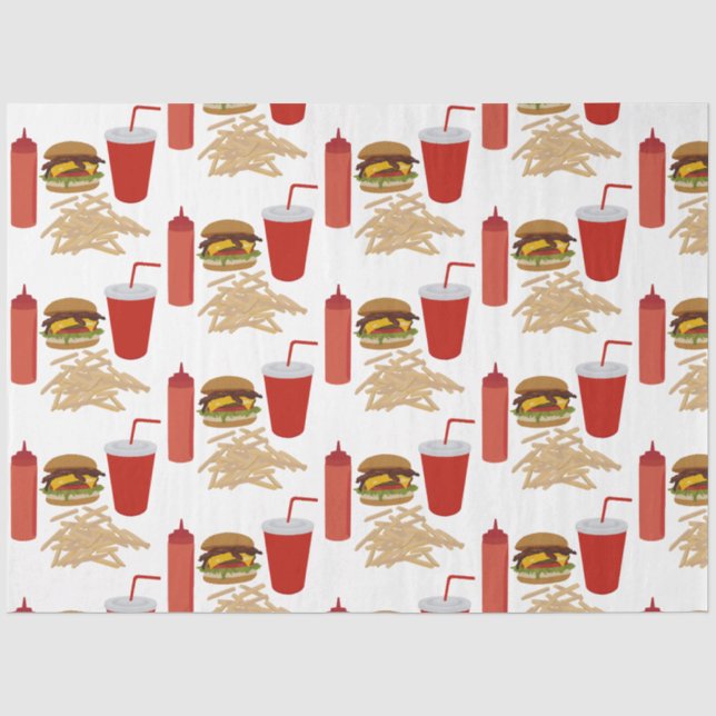 Fast Food Burger Fries Muster Seidenpapier (Vorderseite)