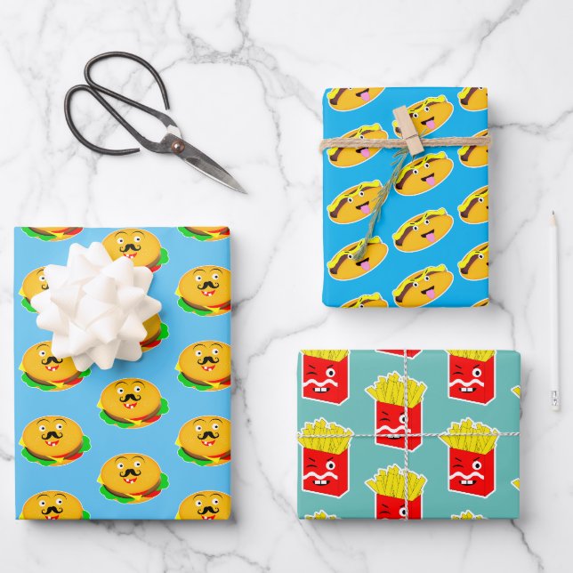 Fast Food Burger Mais Gog Fries Modern witzig Geschenkpapier Set (Vorderseite)