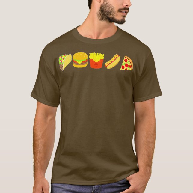 Fast Food Burger Taco French Fries Hot Dog Pizza T-Shirt (Vorderseite)