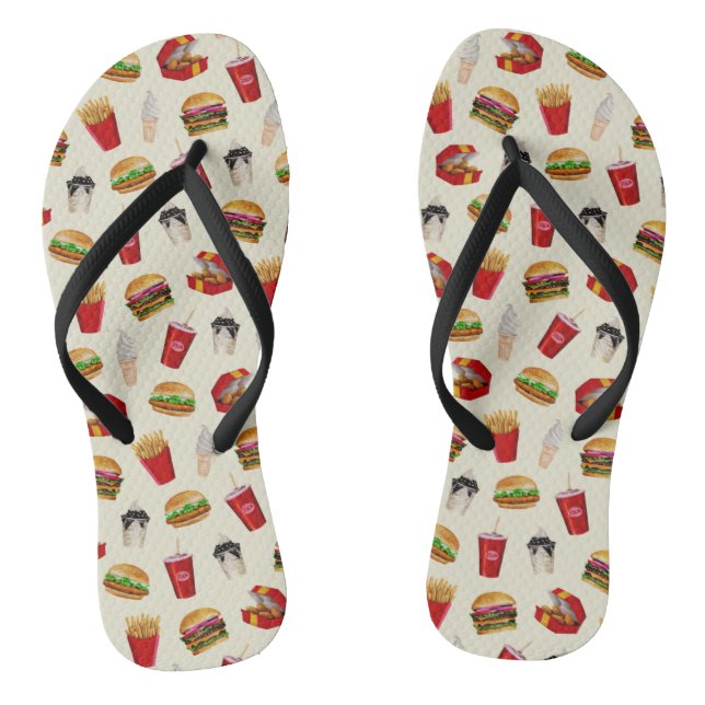 Fast Food Burgers, Fries, Sundaes Flip Flops (Fußbett)