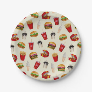 Fast Food Burgers, Fries, Sundaes Pappteller