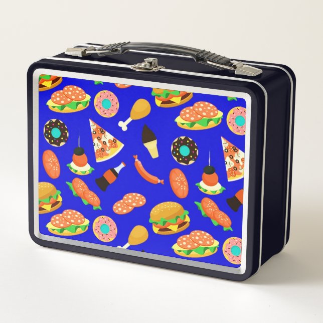 Fast Food Frenzy Blue Metall Brotdose (Vorderseite)