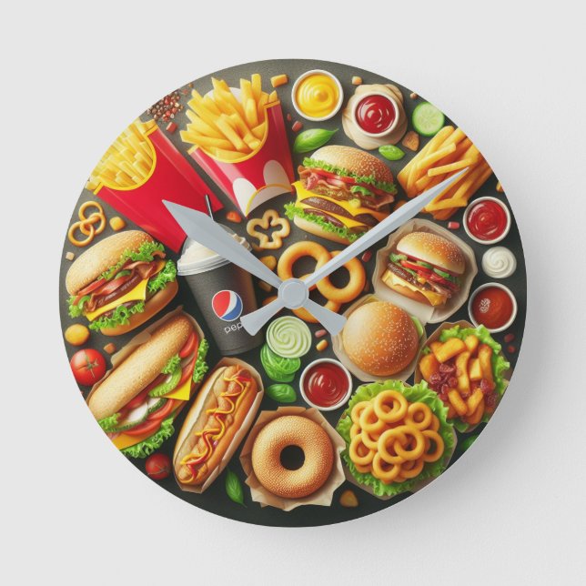 Fast Food Frenzy Wall Clock Runde Wanduhr (Vorderseite)
