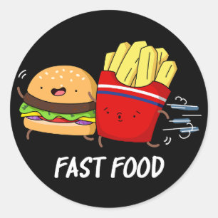 Fast Food Funny Burger and Frin Pun Dark BG Runder Aufkleber