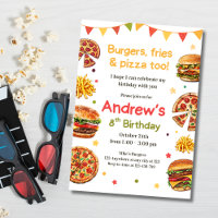 Fast Food Geburtstagsparty Einladung, Burger & Piz