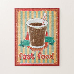 Fast-Food-Hintergrund mit Getränk im Retro-Stil