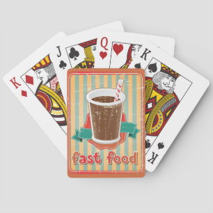 Fast-Food-Hintergrund mit Getränk im Retro-Stil Spielkarten