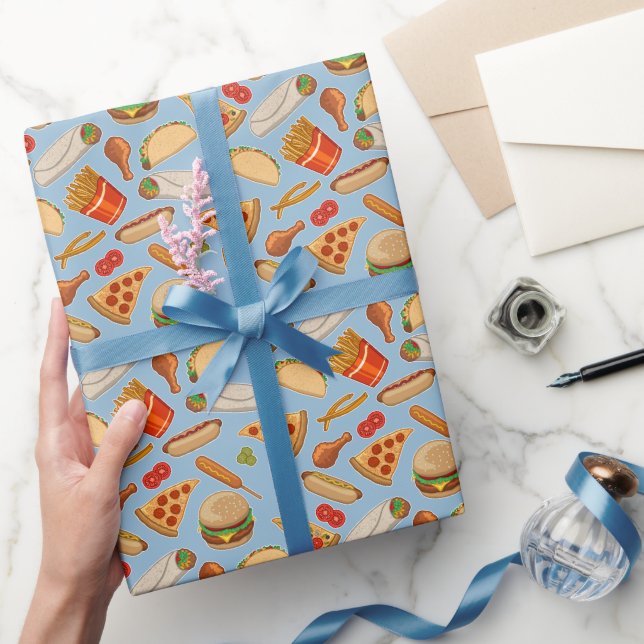 Fast Food Junk Food Pizza Burgers Hot Dogs Geschenkpapier (Schenken)