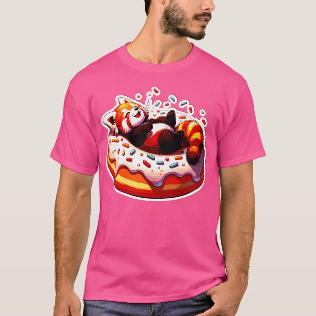 Fast Food Kawaii Red Panda Abkühlung auf Donut T-Shirt (Vorderseite)