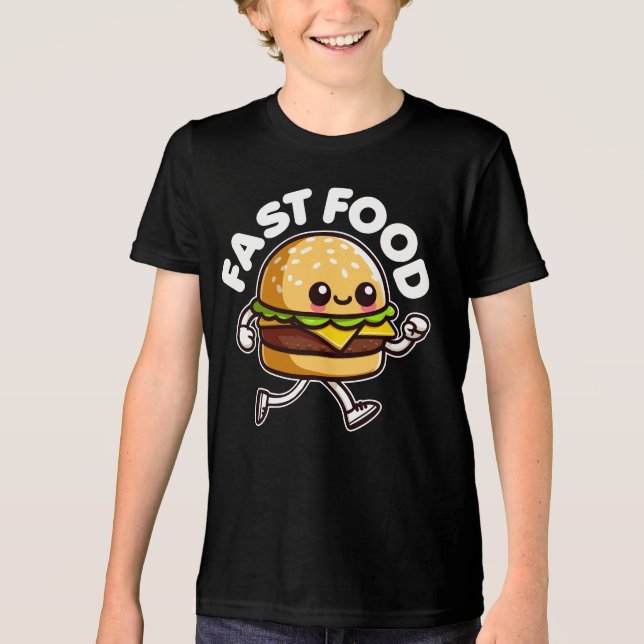 Fast Food Niedlich Burger Running Funny Tri-Blend Shirt (Vorderseite)