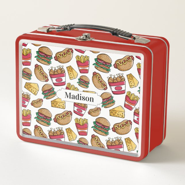 Fast Food Pattern individuelle Name Lunch Box (Vorderseite)