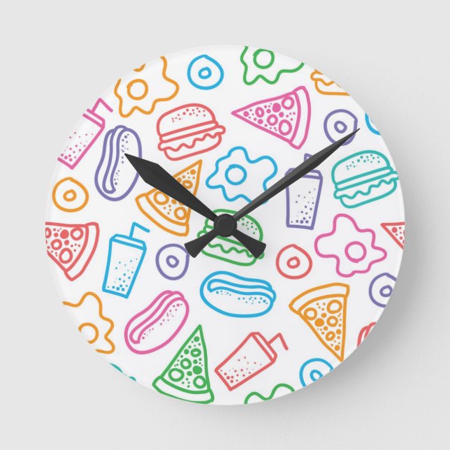 Fast food pattern runde wanduhr (Vorderseite)