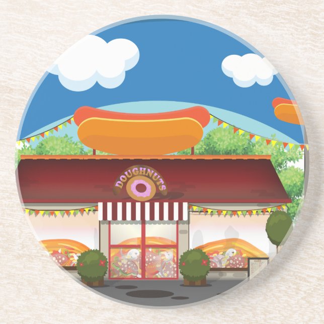 Fast Food Restaurant Cartoon Getränkeuntersetzer (Vorne)