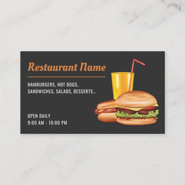 Fast Food Restaurant Hamburger Hot Dog Diner Visitenkarte (Vorderseite)