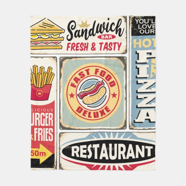 Fast Food Restaurants und Dinner Retro Schilder Co Fleecedecke (Vorderseite)