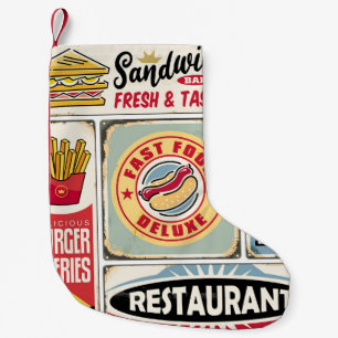 Fast Food Restaurants und Dinner Retro Schilder Co Kleiner Weihnachtsstrumpf