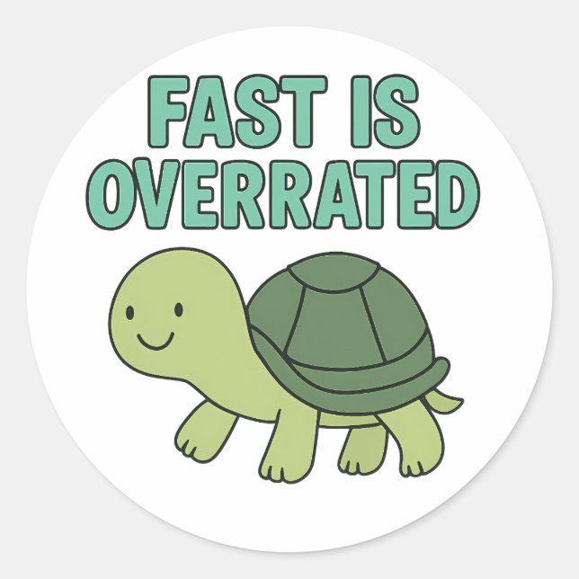 Fast is Overrated Cute Turtle Slow Down Mascot Runder Aufkleber (Vorderseite)