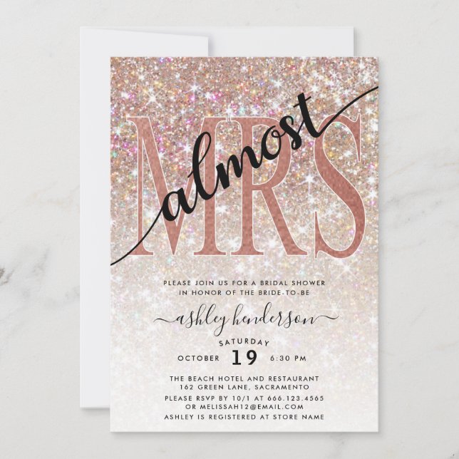 Fast MRS Brautparty Champagne Glitzer Einladung (Vorderseite)