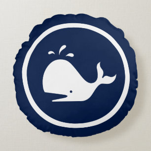 Fast Navy Blau Segelboot WHALE nautisch Rundes Kissen