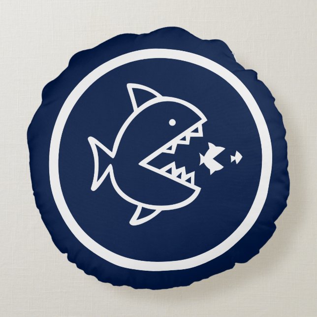 Fast navy-Blue-Fisch Rundes Kissen (Rückseite)