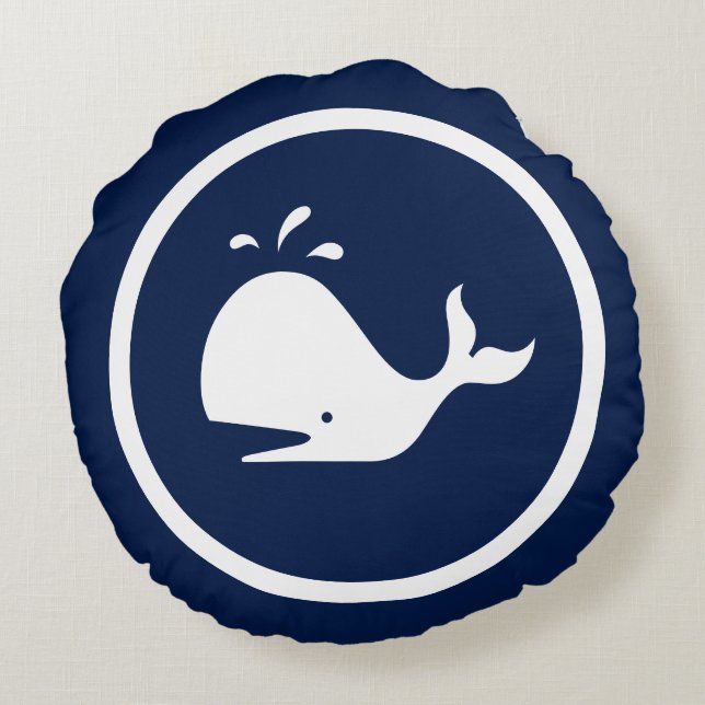 Fast Navy Blue WHALE nautisch Rundes Kissen (Rückseite)