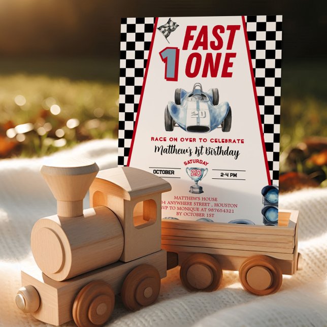 Fast One 1st birthday Boy Racing Car Invitation (Créateur téléchargé)