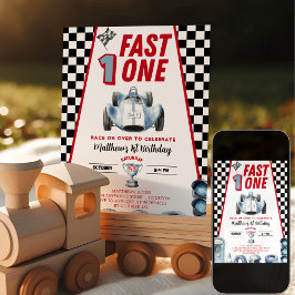 Fast One 1st birthday Boy Racing Car Invitation Einladung
